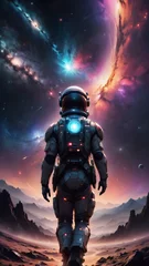 Tuinposter Astronaut and alien floating together in space © pla2u