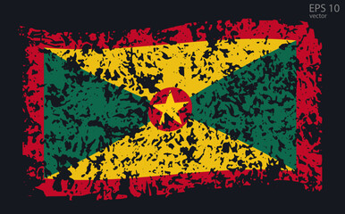 Vector flag of Grenada. Vector illustration with cracks and abrasions.
