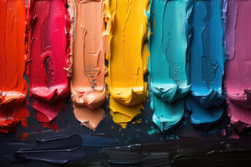 A Colorful Row of Paint on a Wall
