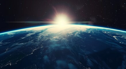 Naklejka premium Gleaming Horizon Sunlight Peeking over Earth's Atmospheric Edge