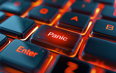 Keyboard Panic Button. A computer keyboard with a "Panic" button,virus attack.