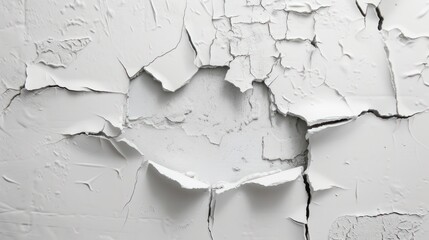 Textured background of a cracked white wall, showing patterns of damage and decay, ideal for a backdrop or abstract art concept.
