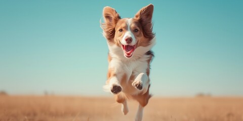 Happy dog on bright background