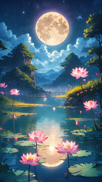 Nighttime Blooms: Lotus and Water Lily