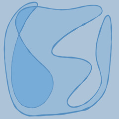 Eine fließende, in sich geschlossene, abstrakte, blaue Form mit Rundungen, Kurven und einer Umrandung aus einer ungleichmäßigen Linie.