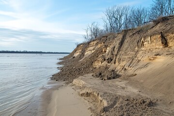 Sandbanks on the banks of a river, eroded by the lack of water and waves.
