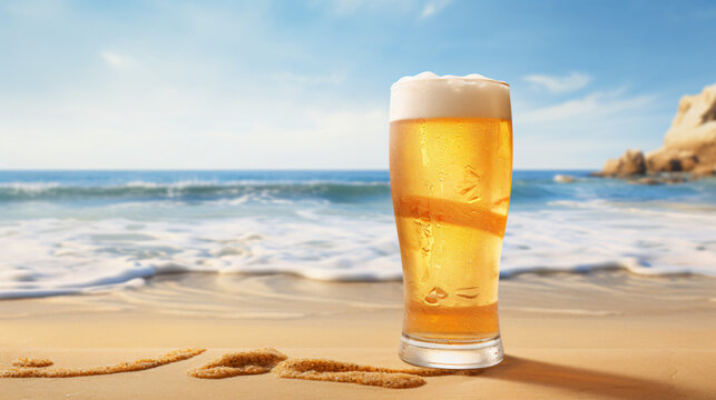 Beach scene featuring cold beer