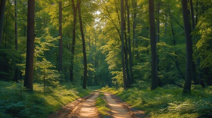 Summer Forest Ground Road Near River. Generative AI.