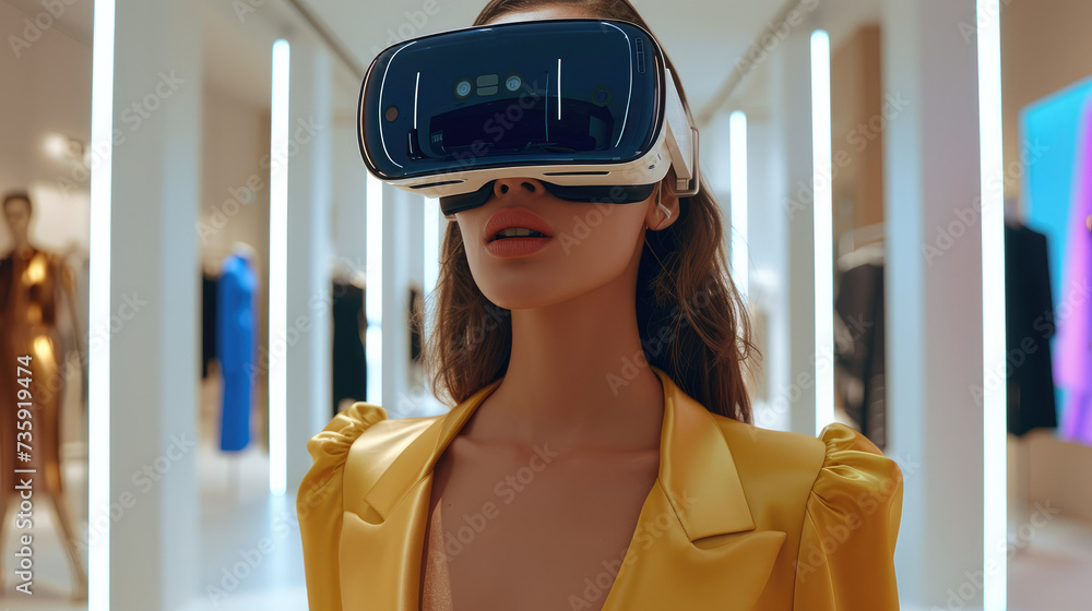 Aufkleber a woman wear virtual vr, embarking on a vision to provide a fashion experience that transcends physi