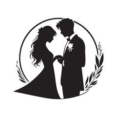 Minimalist Wedding couple Silhouettes Celebrating Love and Togetherness.Minimalist vector couple silhouette