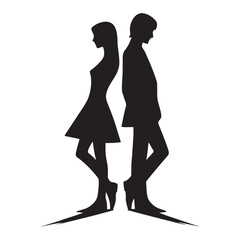 Minimalist Wedding couple Silhouettes Celebrating Love and Togetherness.Minimalist vector couple silhouette