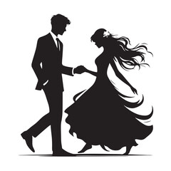 Minimalist Wedding couple Silhouettes Celebrating Love and Togetherness.Minimalist vector couple silhouette