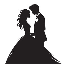Minimalist Wedding couple Silhouettes Celebrating Love and Togetherness.Minimalist vector couple silhouette