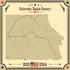 Large and accurate map of Eagle County, Colorado, USA with vintage colors.