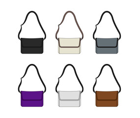 Shoulder bag vector template illustration set