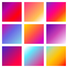 Fototapeta premium Set of 9 trendy colourful vector gradient backgrounds for your social media. Beautiful bright neon wallpaper collection. Vibrant gradient templates.