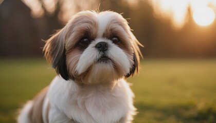 Shih tzu, dog at dawn, purebred dog in nature, happy dog, beautiful dog