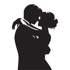 Minimalist Couple Silhouettes Capturing Embarrassing yet Endearing Encounters- Vector embarrassing couple silhouette. - obrazy, fototapety, plakaty