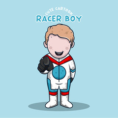 Cute cartoon character racer boy vector illustration