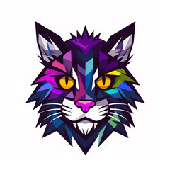 mascot purple smile cat logo on white background.
