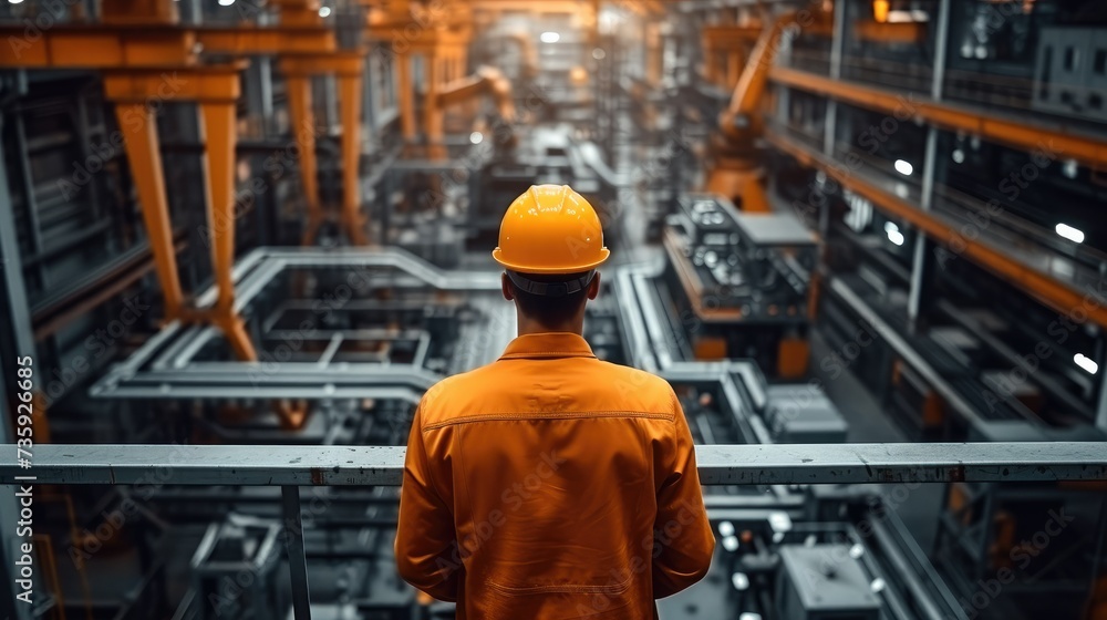 Aufkleber Digital manufacturing operation, Engineer manager monitors and controls robot arm automation in smart factories in real time monitoring system software, welding robots. Generative AI.