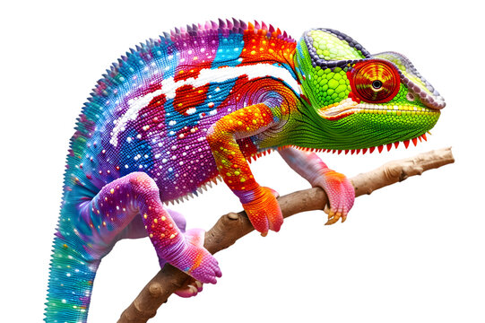 chameleon changing colors to a spectrum isolated on a white or transparent background