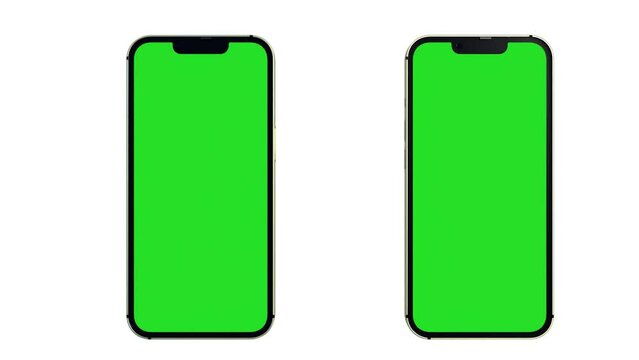 Two Black Smartphone Mockups with Green Screen on White Background