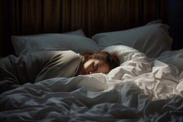 person sleeping in an upscale hotel bed