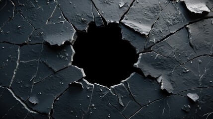 Hole with cracks in the wall, damaged and broken texture surface background or banner - obrazy, fototapety, plakaty