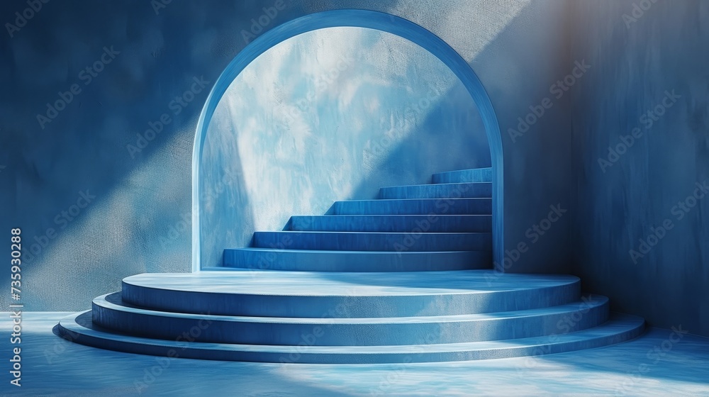 Aufkleber a blue background with shadows and light to display a product. empty podiums. mockup.
