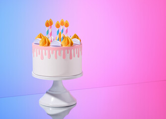 Creative paper cake with candles. Birthday idea. Copy space for text.