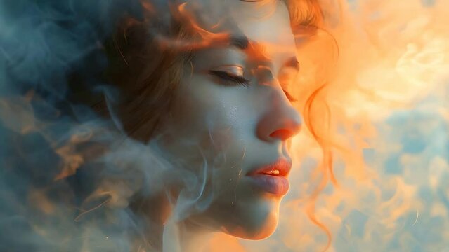 woman with smoke and lights
