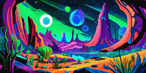 Alien fantasy landscape. Digital illustration.