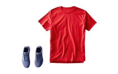 Red Shirt and Pair of Blue Shoes shoes placed on a Transparent background.