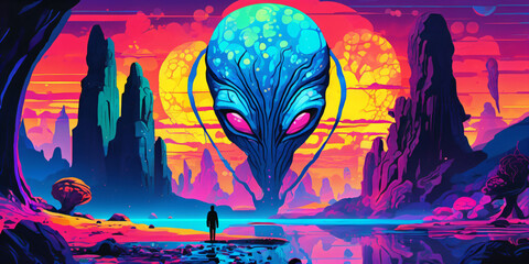 Alien fantasy landscape. Digital illustration.