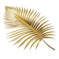 Obraz premium One big golden palm leaf isolated on PNG background. Generative AI.