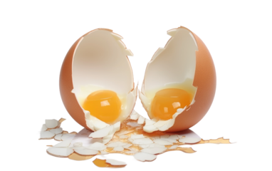 Broken Egg Shell With Egg Inside. A close up photograph of a broken egg shell with a intact egg resting inside it.