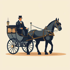 Four-wheeled carriage - Coach with horse