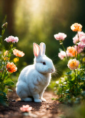 portrait of a rabbit in the meadow. Selective focus.