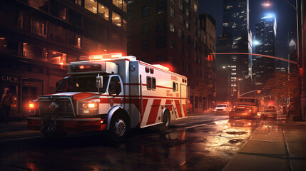 Emergency ambulance navigates city