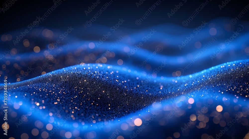 Poster Wave shape on low-polygonal triangular background for web design related to cyberspace, big data, metaverse, network security, data transfer, dark blue abstract cyberspace background.