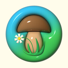 Mushroom icon.  3D rendering illustration