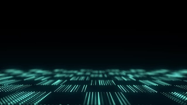 Abstract digital cyberspace with moving wave. Cyber security database. Matrix technology decoder particle. Futuristic hi-tech background with blue dots. High speed big data. 3D rendering.