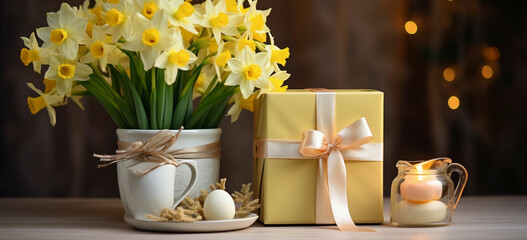 spring composition with daffodils gift box
