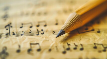 Creating a musical composition: pencil on sheet music