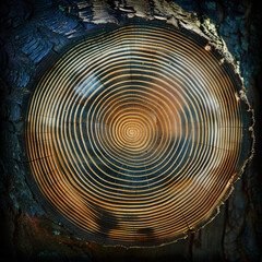 Macro Close-Up of Tree Rings and Wood Grain Contrast

