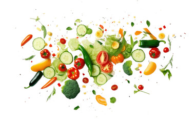 Assorted Vegetables Soaring Through the Air. A photo capturing a vibrant array of vegetables suspended in mid-air, defying gravity.