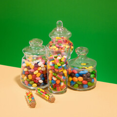 A large selection of sweets and candy. Idea of good mood and delicious desserts.