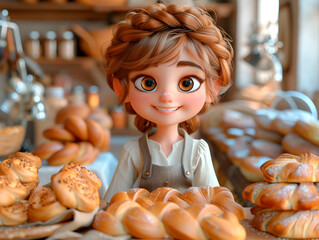 Illustration of a girl gudgeon of bread. Generative AI