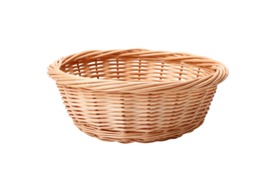 Wicker Basket. A wicker basket is featured on a plain Transparent background, displaying its intricate design and texture.